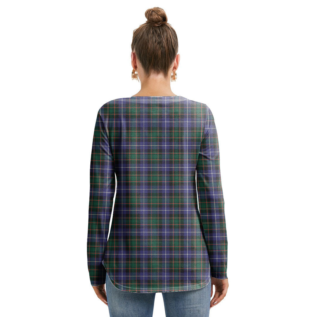 MacRae Hunting Modern Tartan Plaid Long Sleeve Neckline Tie Sweatshirt