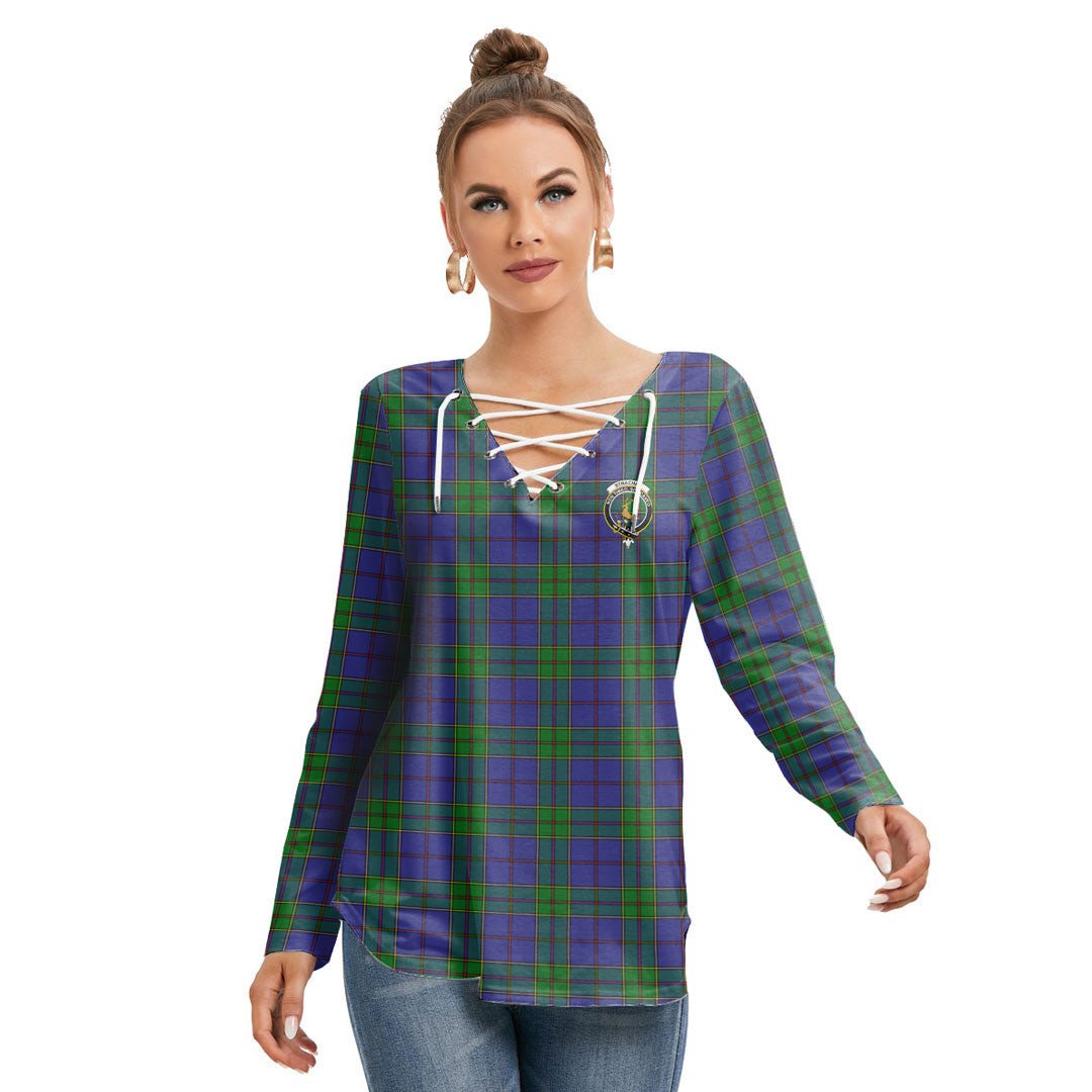 Strachan Tartan Crest Long Sleeve Neckline Tie Sweatshirt