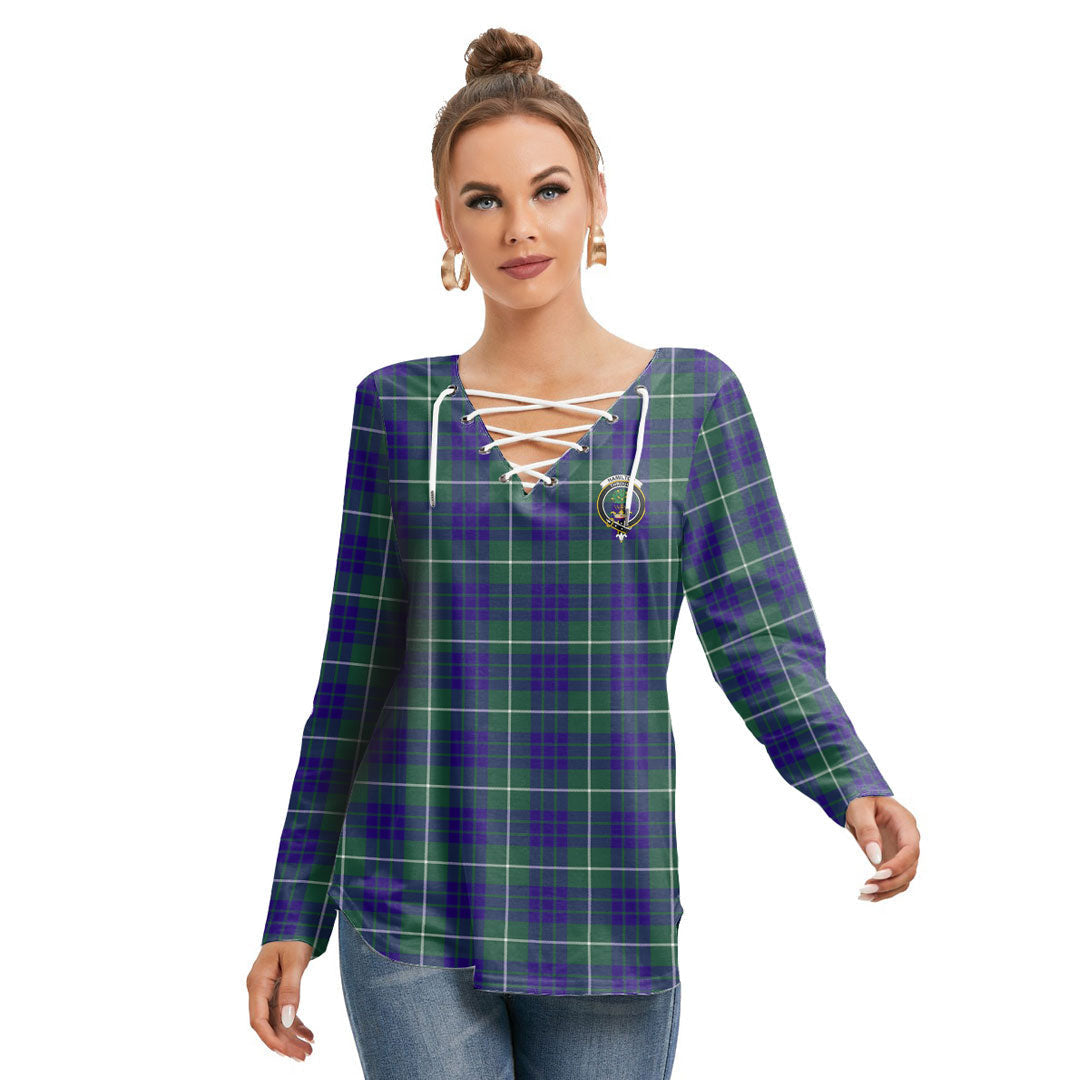 Hamilton Hunting Modern Tartan Crest Long Sleeve Neckline Tie Sweatshirt