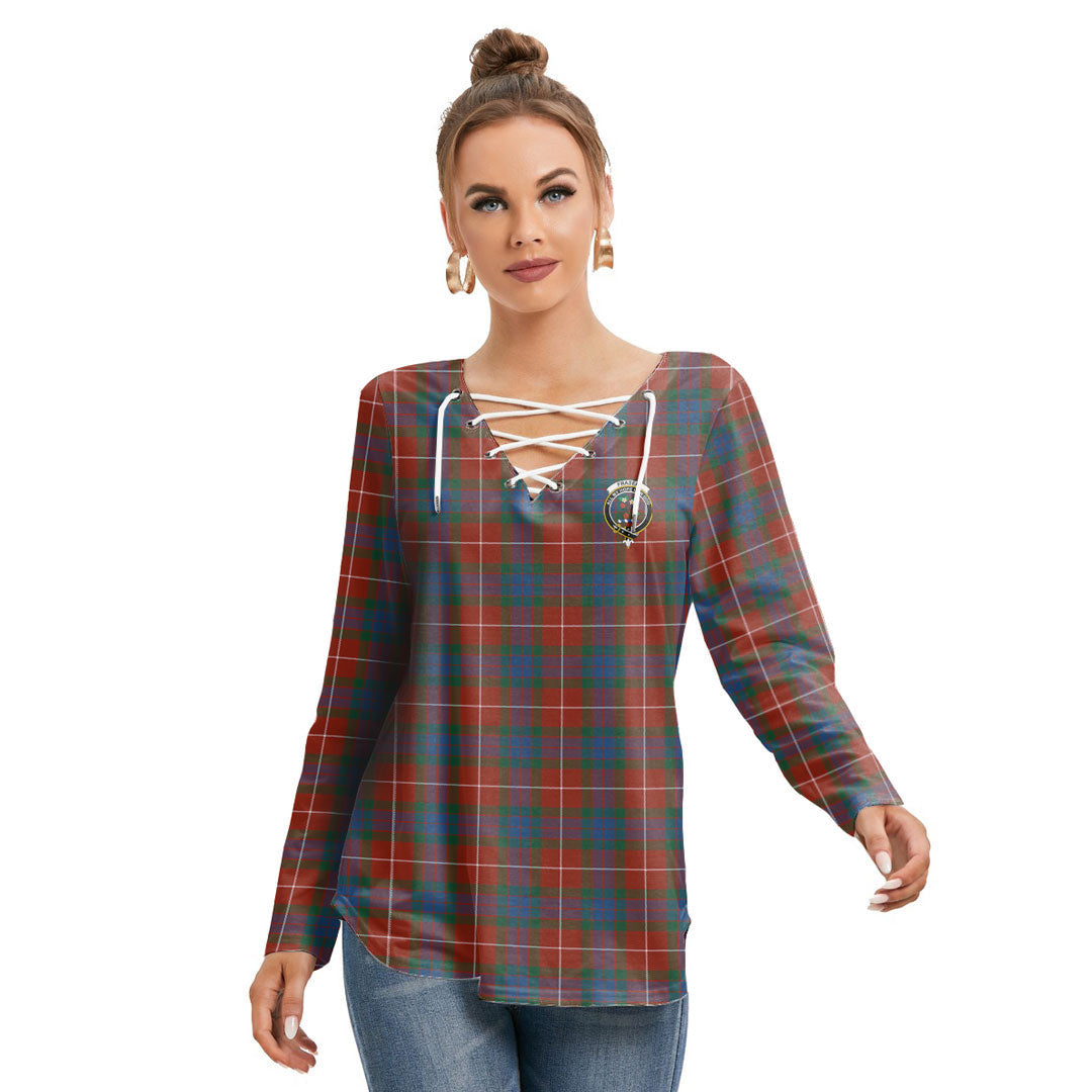 Fraser Ancient Tartan Crest Long Sleeve Neckline Tie Sweatshirt