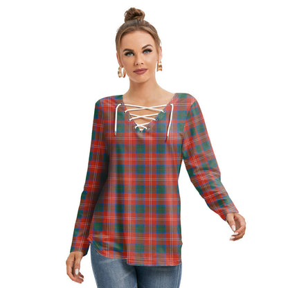 Chisholm Ancient Tartan Plaid Long Sleeve Neckline Tie Sweatshirt