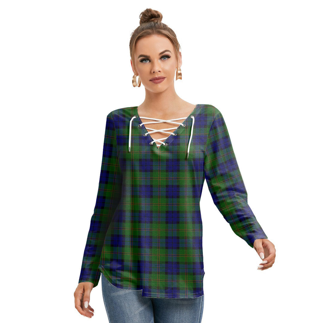 Dundas Modern Tartan Plaid Long Sleeve Neckline Tie Sweatshirt