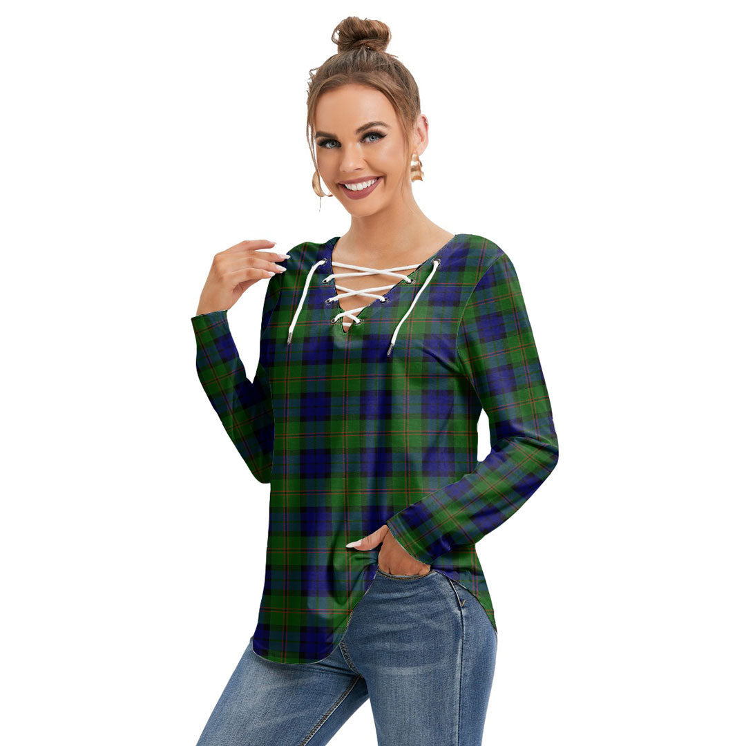 Dundas Modern Tartan Plaid Long Sleeve Neckline Tie Sweatshirt