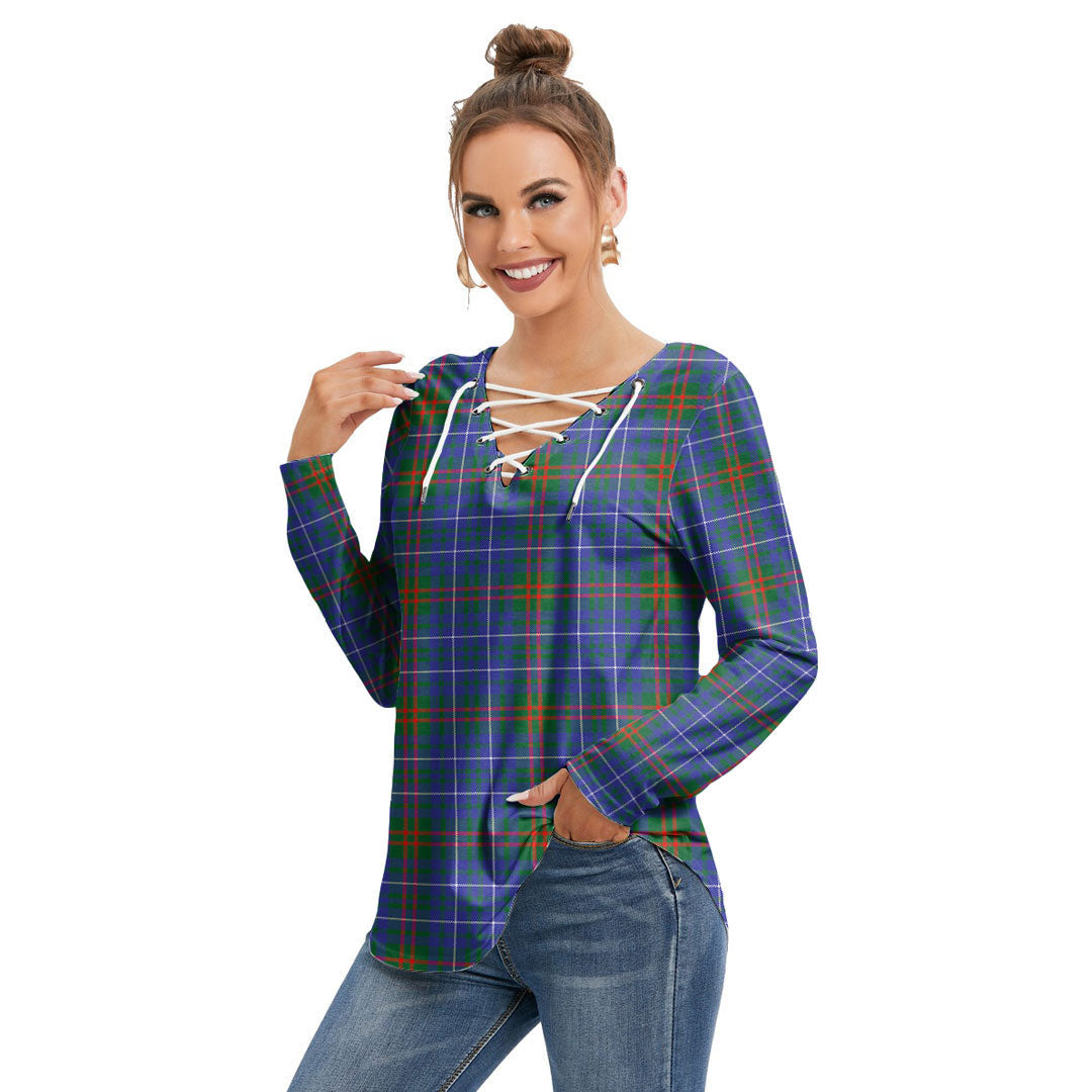 Edmonstone Tartan Plaid Long Sleeve Neckline Tie Sweatshirt