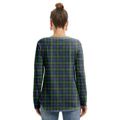 MacKenzie Modern Tartan Crest Long Sleeve Neckline Tie Sweatshirt