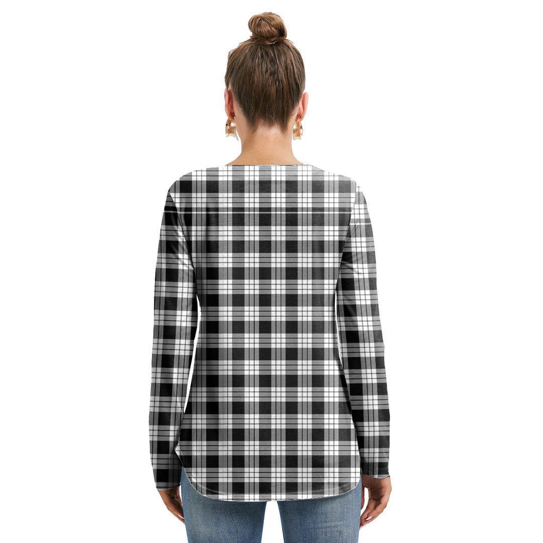 MacFarlane Black White Tartan Plaid Long Sleeve Neckline Tie Sweatshirt