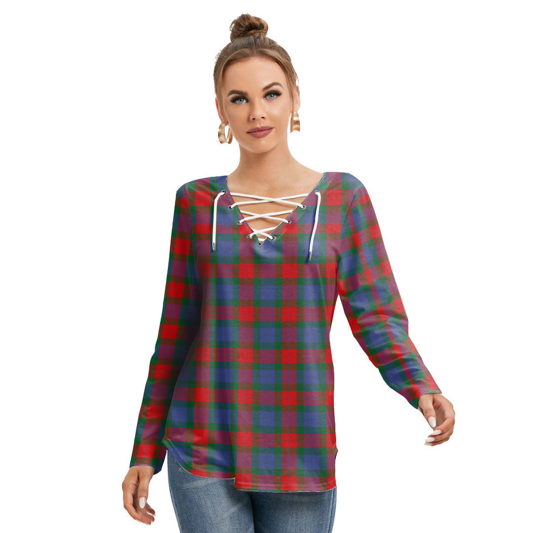 Mar Tartan Plaid Long Sleeve Neckline Tie Sweatshirt