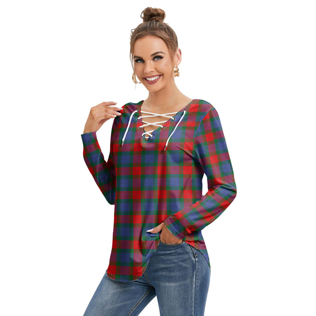 Mar Tartan Plaid Long Sleeve Neckline Tie Sweatshirt