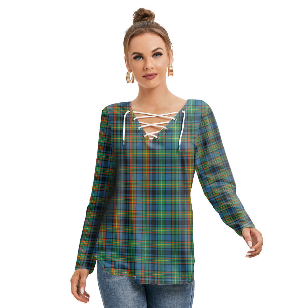 Gillies Ancient Tartan Plaid Long Sleeve Neckline Tie Sweatshirt
