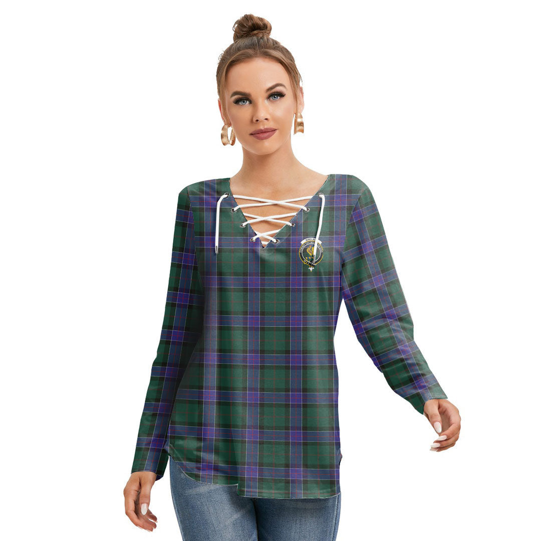 Sinclair Hunting Modern Tartan Crest Long Sleeve Neckline Tie Sweatshirt