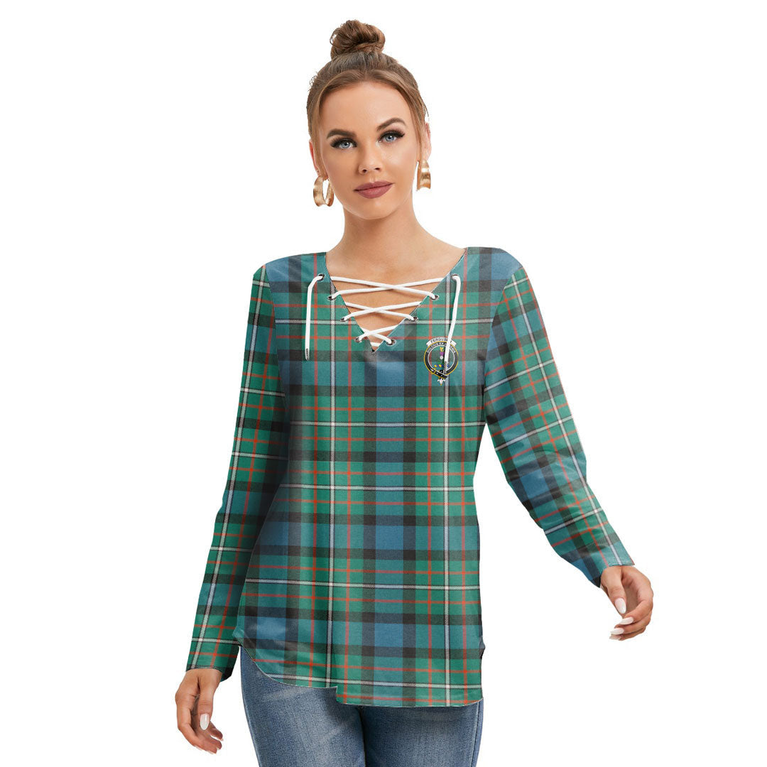 FERGUSON ANCIENT Tartan Crest Long Sleeve Neckline Tie Sweatshirt