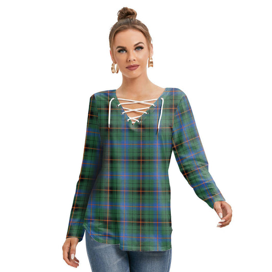 Davidson Ancient Tartan Plaid Long Sleeve Neckline Tie Sweatshirt