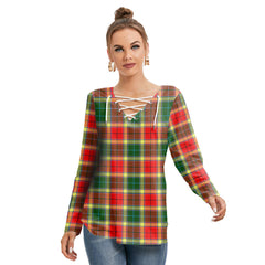 Gibbs Tartan Plaid Long Sleeve Neckline Tie Sweatshirt