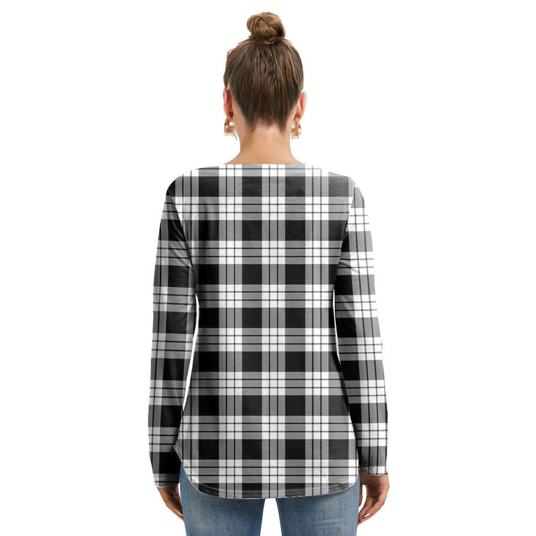 MacFarlane Black White Tartan Crest Long Sleeve Neckline Tie Sweatshirt