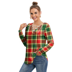 Gibbs Tartan Plaid Long Sleeve Neckline Tie Sweatshirt