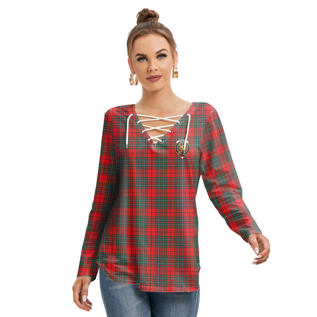 Cumming Modern Tartan Crest Long Sleeve Neckline Tie Sweatshirt