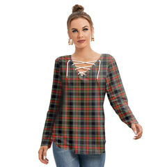 Stewart Black Tartan Plaid Long Sleeve Neckline Tie Sweatshirt