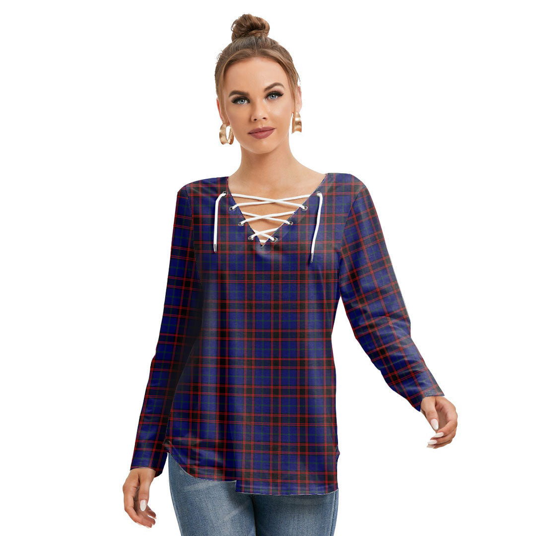 Home Modern Tartan Plaid Long Sleeve Neckline Tie Sweatshirt