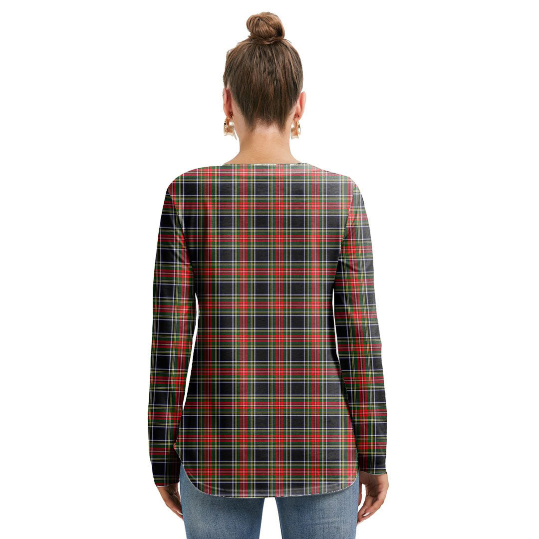 Stewart Black Tartan Plaid Long Sleeve Neckline Tie Sweatshirt