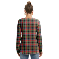 Stewart Black Tartan Plaid Long Sleeve Neckline Tie Sweatshirt