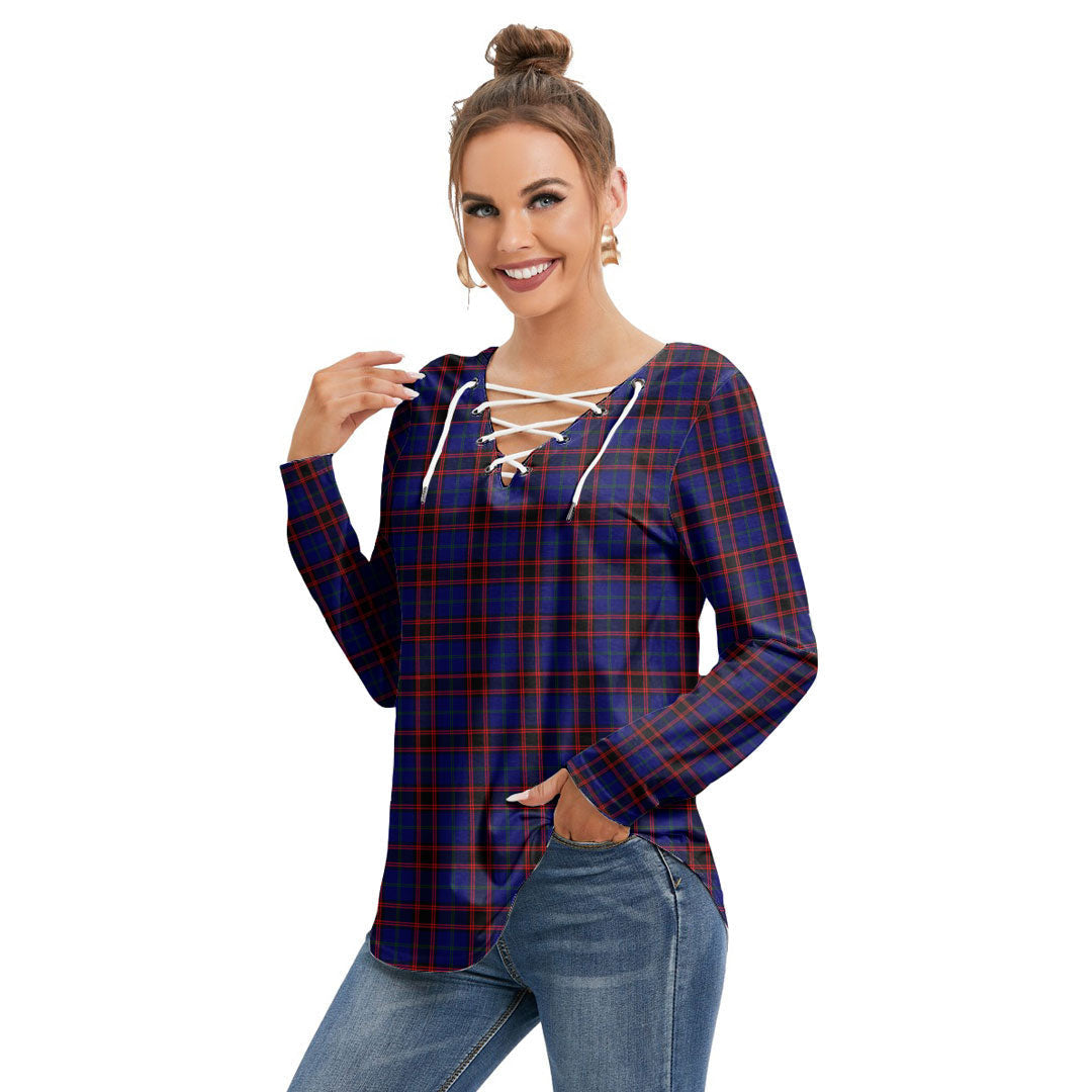 Home Modern Tartan Plaid Long Sleeve Neckline Tie Sweatshirt