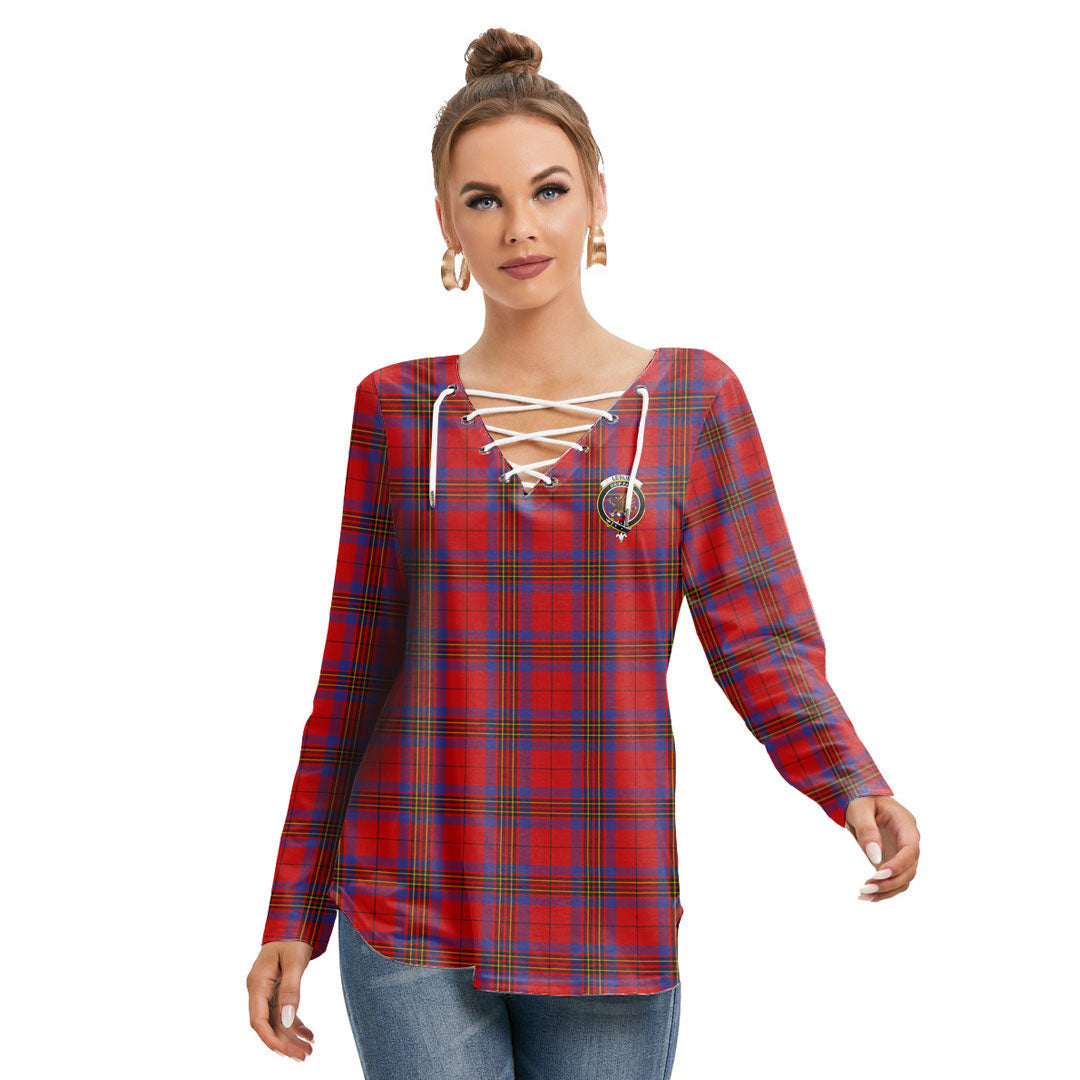 Leslie Modern Tartan Crest Long Sleeve Neckline Tie Sweatshirt