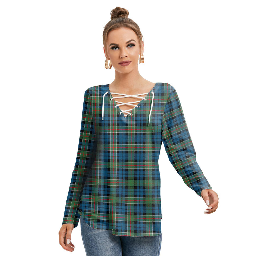 Colquhoun Ancient Tartan Plaid Long Sleeve Neckline Tie Sweatshirt