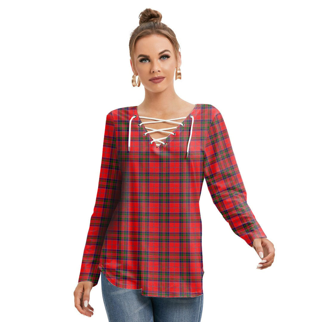 MacGillivray Modern Tartan Plaid Long Sleeve Neckline Tie Sweatshirt