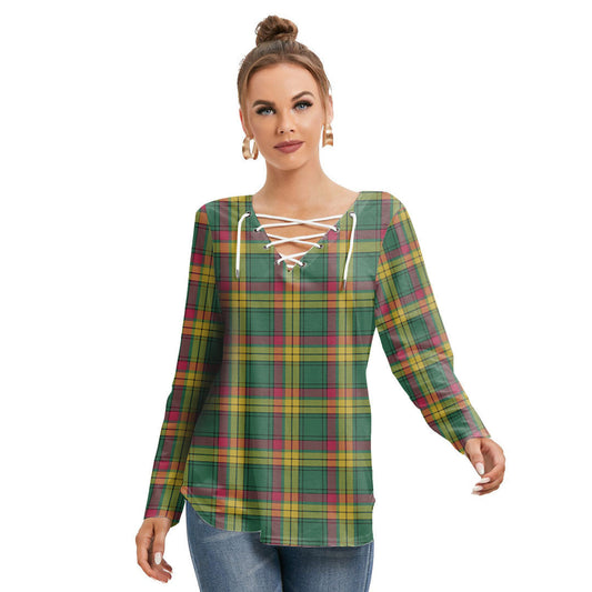 MacMillan Old Ancient Tartan Plaid Long Sleeve Neckline Tie Sweatshirt