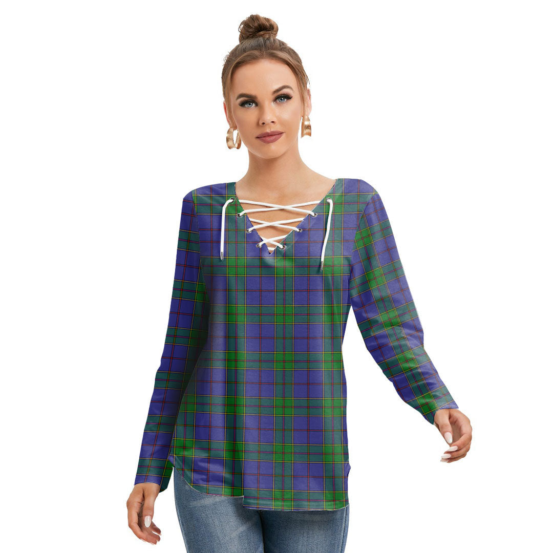 Strachan Tartan Plaid Long Sleeve Neckline Tie Sweatshirt