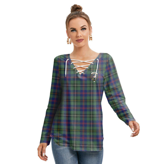 Wood Modern Tartan Crest Long Sleeve Neckline Tie Sweatshirt