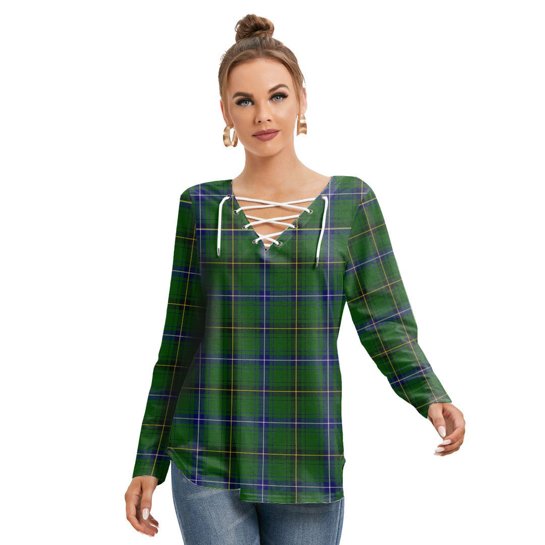 Henderson Modern Tartan Plaid Long Sleeve Neckline Tie Sweatshirt