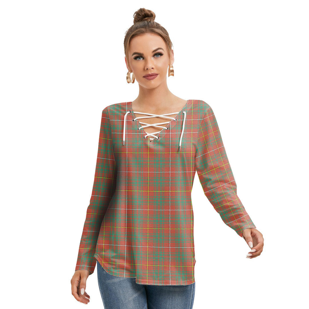 Bruce Ancient Tartan Plaid Long Sleeve Neckline Tie Sweatshirt