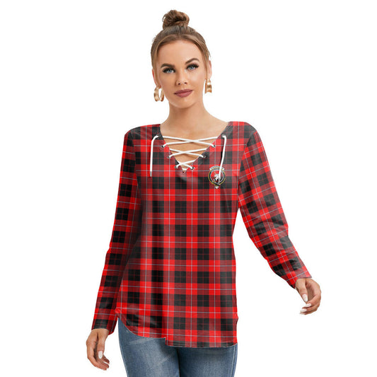 Cunningham Modern Tartan Crest Long Sleeve Neckline Tie Sweatshirt