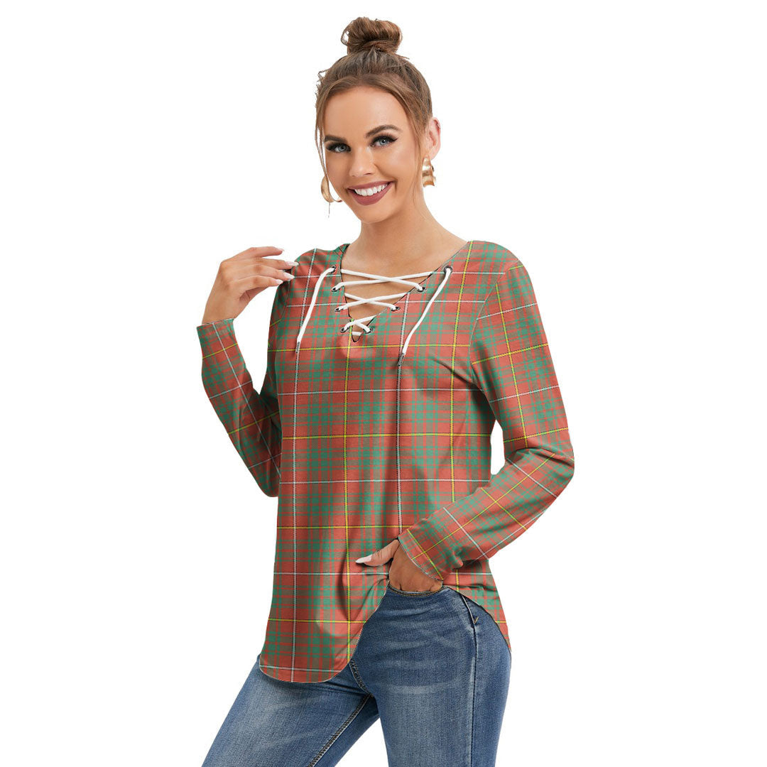 Bruce Ancient Tartan Plaid Long Sleeve Neckline Tie Sweatshirt