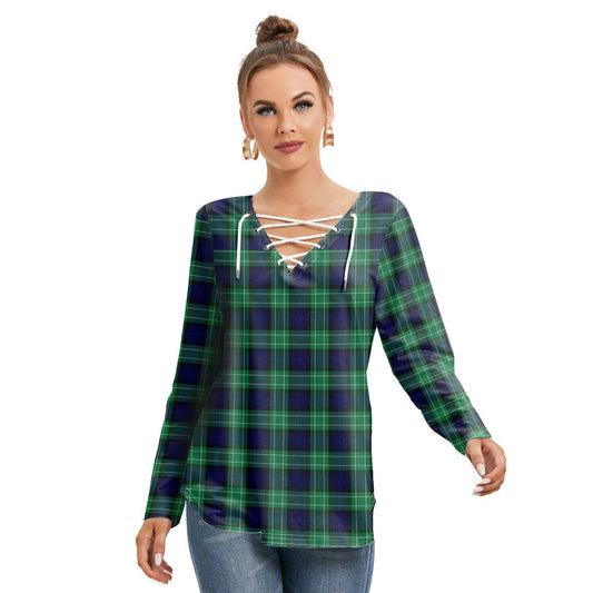 Abercrombie Tartan Plaid Long Sleeve Neckline Tie Sweatshirt