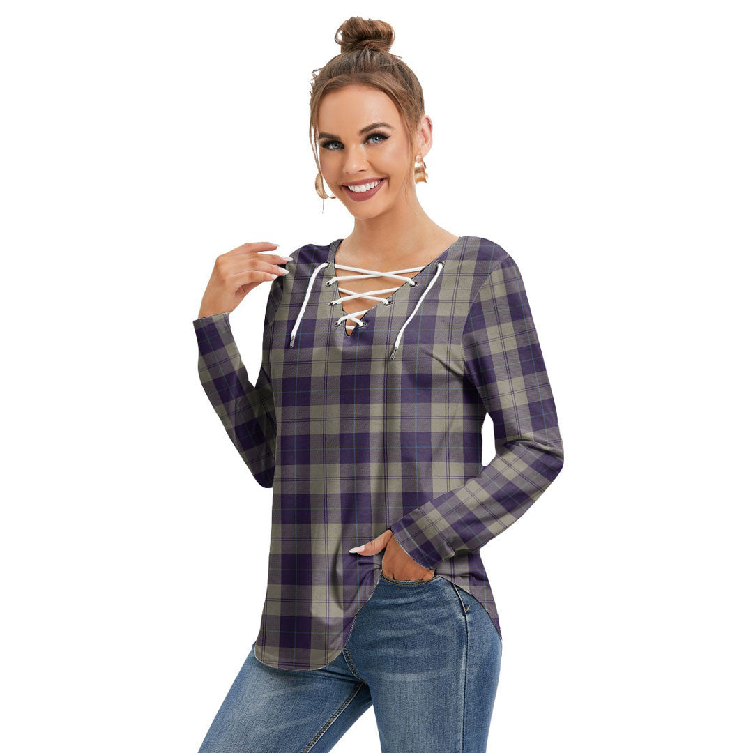 Cunningham Dress Blue Dancers Tartan Plaid Long Sleeve Neckline Tie Sweatshirt