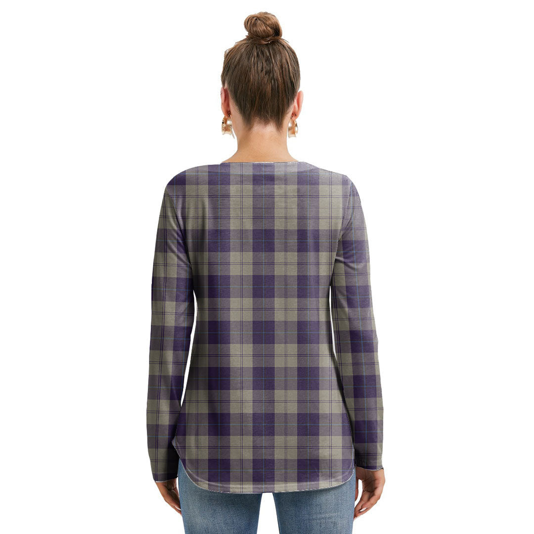 Cunningham Dress Blue Dancers Tartan Plaid Long Sleeve Neckline Tie Sweatshirt