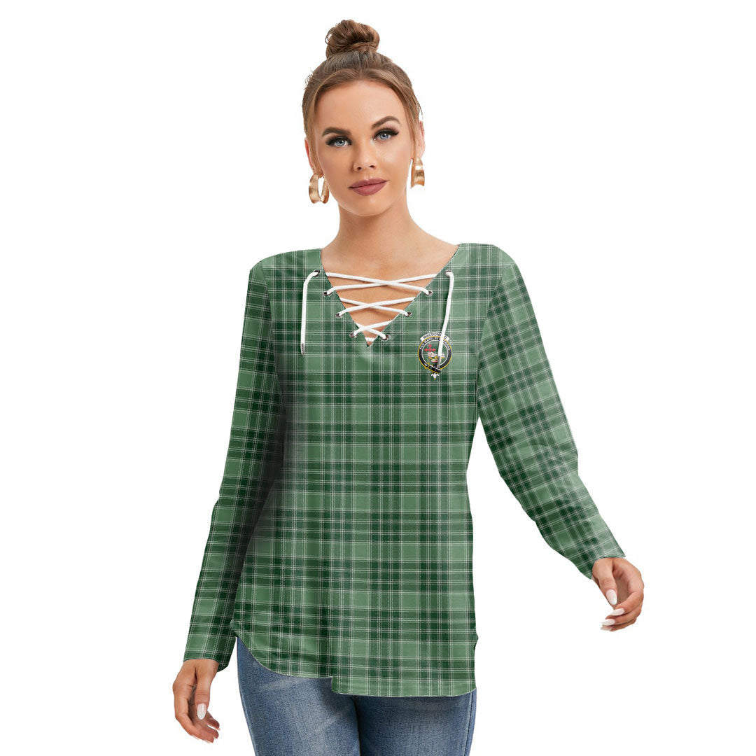 MacDonald Lord of the Isles Hunting Tartan Crest Long Sleeve Neckline Tie Sweatshirt