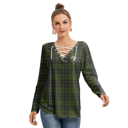 MacLean Hunting Tartan Crest Long Sleeve Neckline Tie Sweatshirt