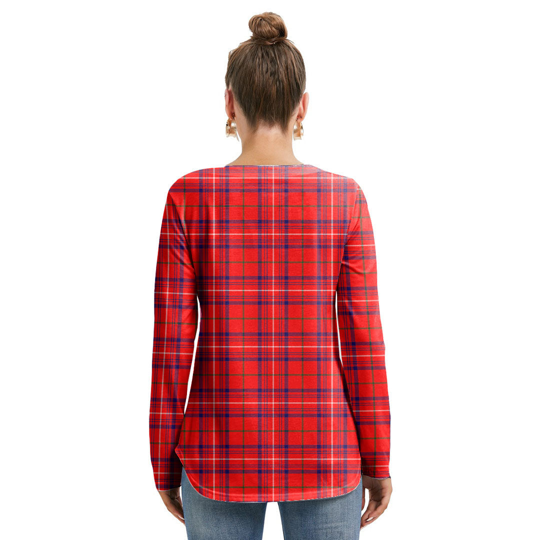 Rose Modern Tartan Crest Long Sleeve Neckline Tie Sweatshirt