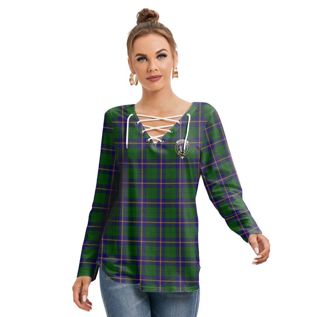 Carmichael Modern Tartan Crest Long Sleeve Neckline Tie Sweatshirt