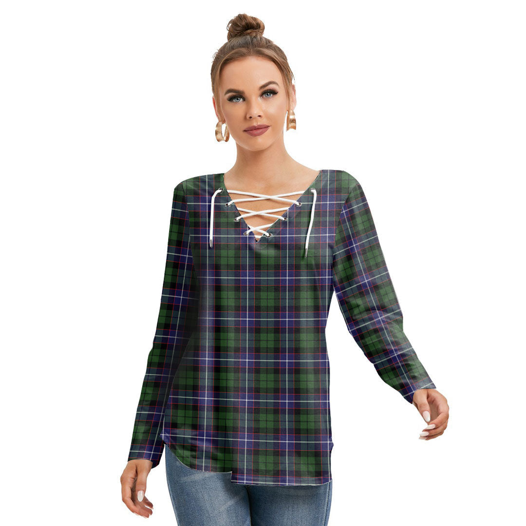 Galbraith Modern Tartan Plaid Long Sleeve Neckline Tie Sweatshirt