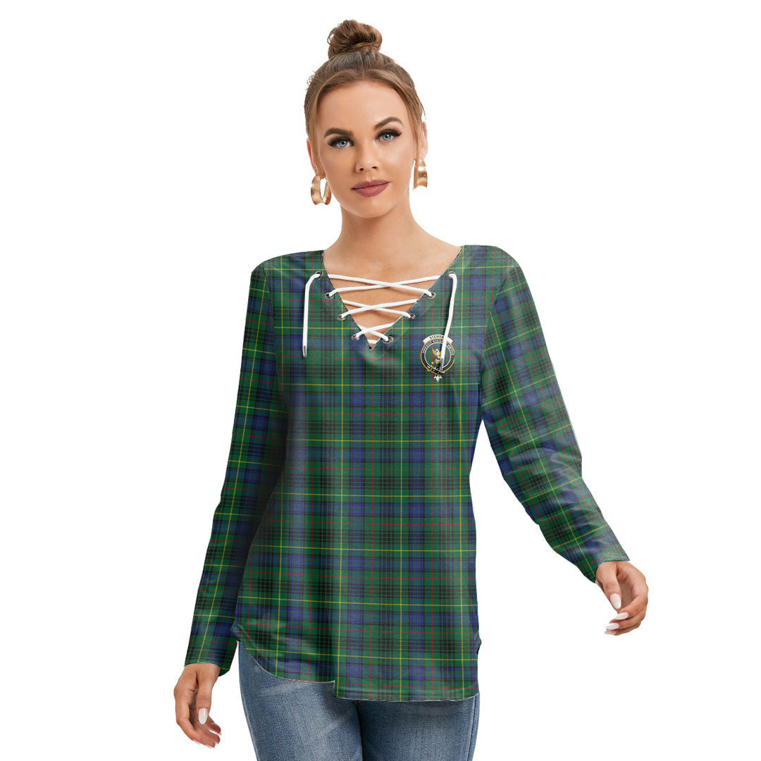 Stewart Hunting Modern Tartan Crest Long Sleeve Neckline Tie Sweatshirt