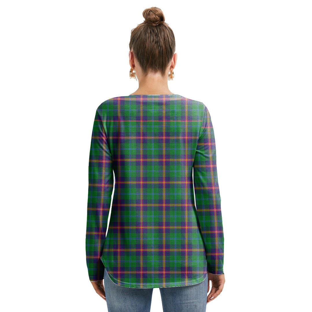 Young Modern Tartan Plaid Long Sleeve Neckline Tie Sweatshirt