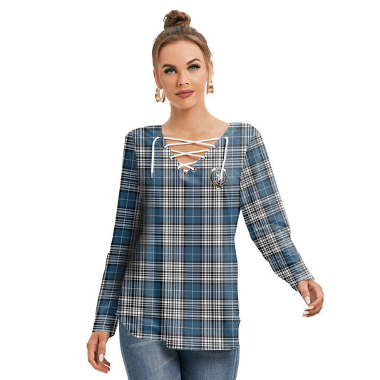 Napier Modern Tartan Crest Long Sleeve Neckline Tie Sweatshirt