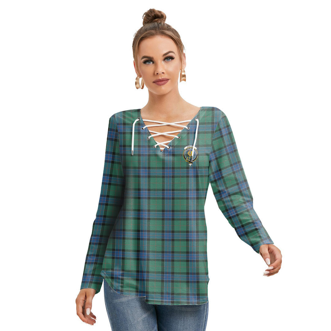 Sinclair Hunting Ancient Tartan Crest Long Sleeve Neckline Tie Sweatshirt