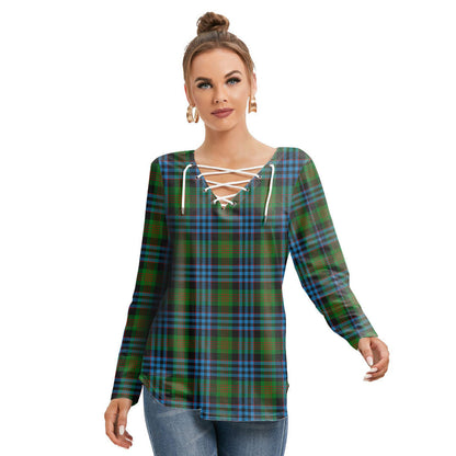 Newlands of Lauriston Tartan Plaid Long Sleeve Neckline Tie Sweatshirt