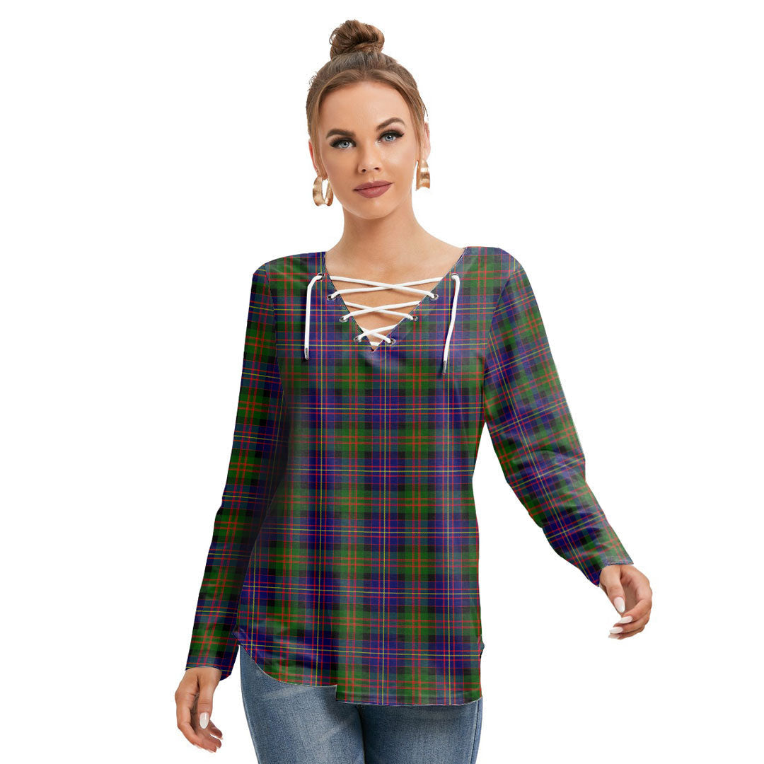 Cameron of Erracht Modern Tartan Plaid Long Sleeve Neckline Tie Sweatshirt