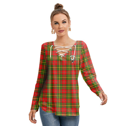 Leask Tartan Crest Long Sleeve Neckline Tie Sweatshirt